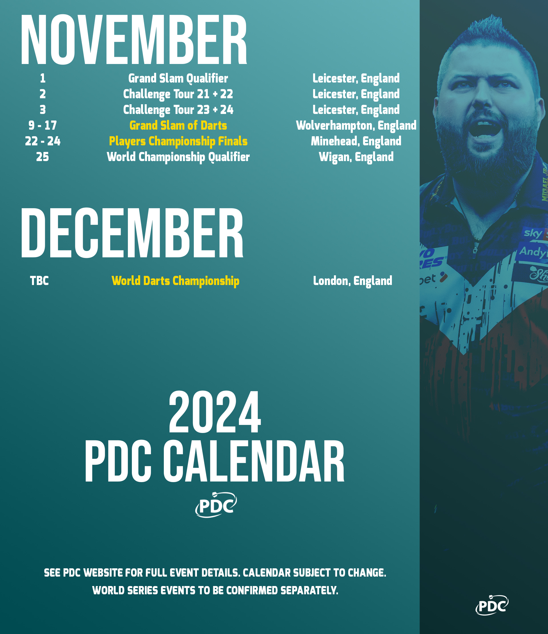 pdc pro tour calendar